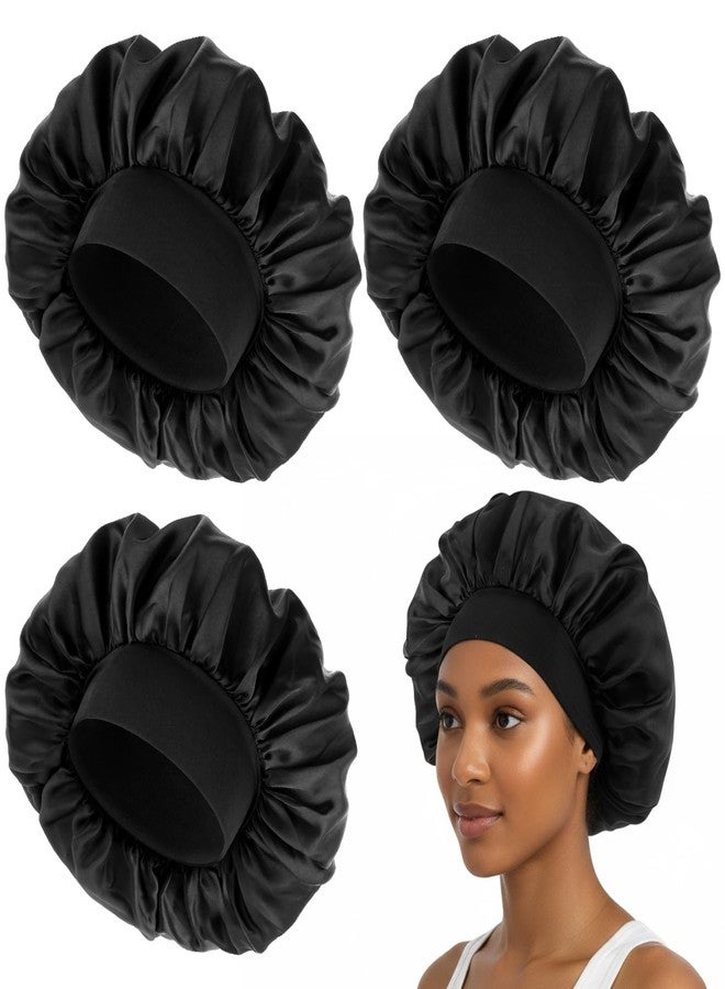 Wanmu 3Pcs Silk Bonnet for Men, Elastic Band Hair Bonnet for Sleeping Soft Satin Hair Wrap Sleep Cap for Women Sleeping Curly Hair Braids (Black) - Image 1